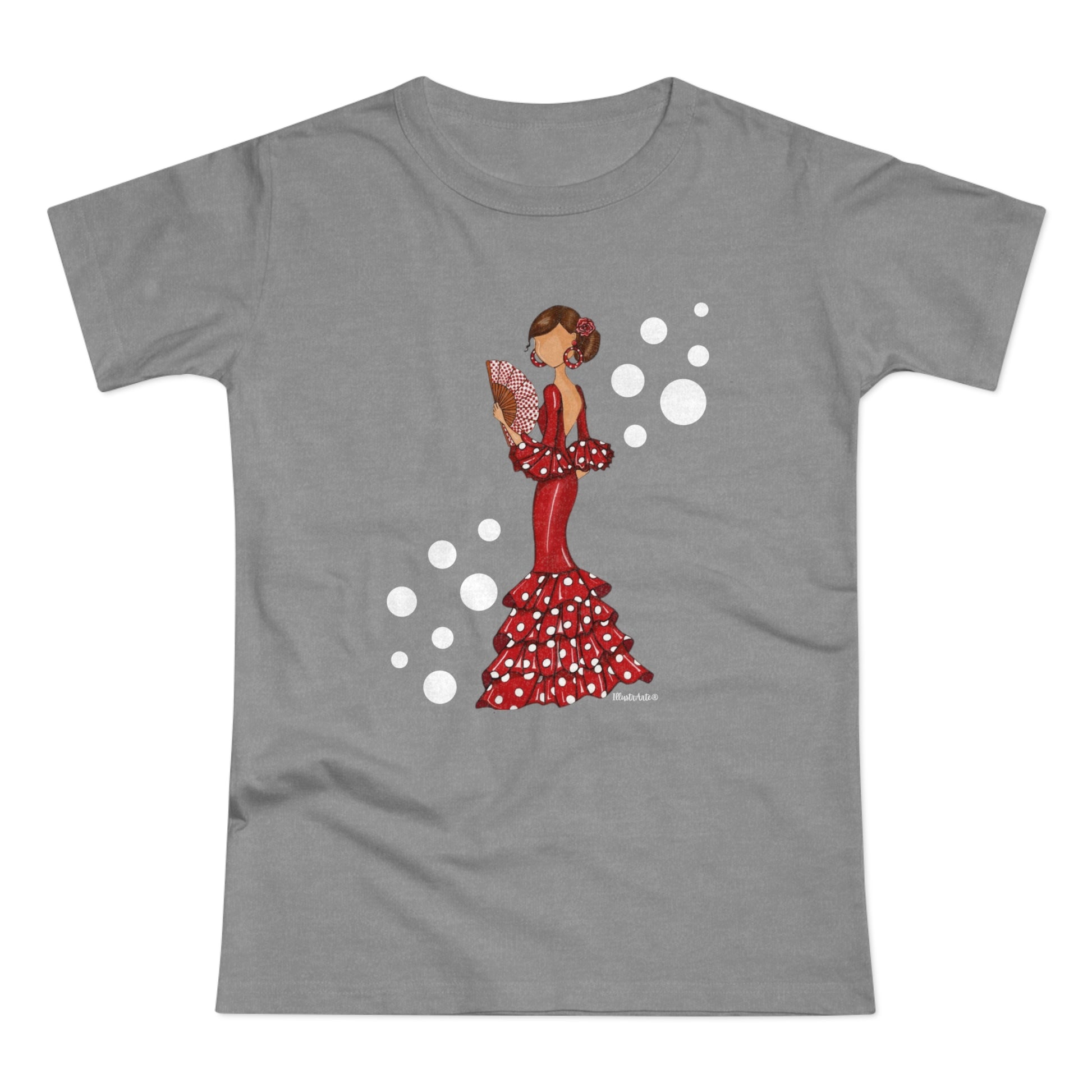 a women's t - shirt with a woman in a red dress holding a
