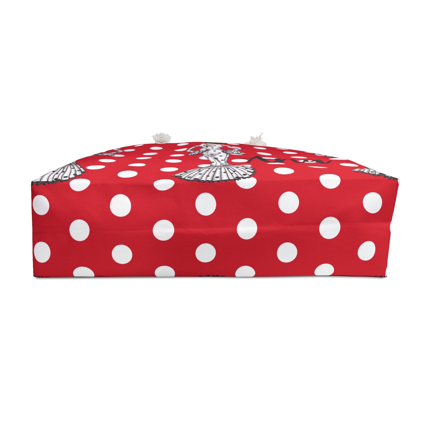 a red and white polka dot covered box
