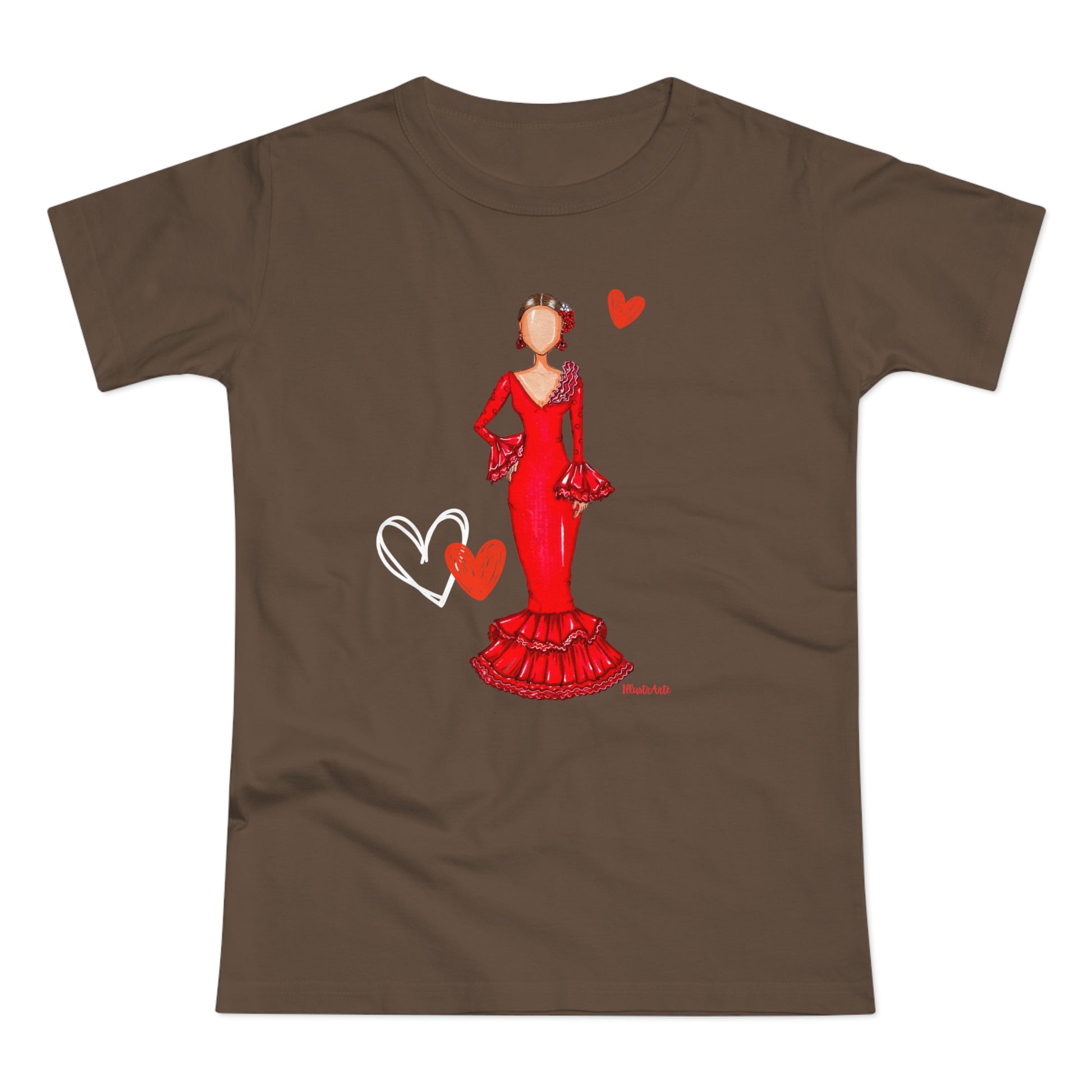 a women's t - shirt with a woman in a red dress