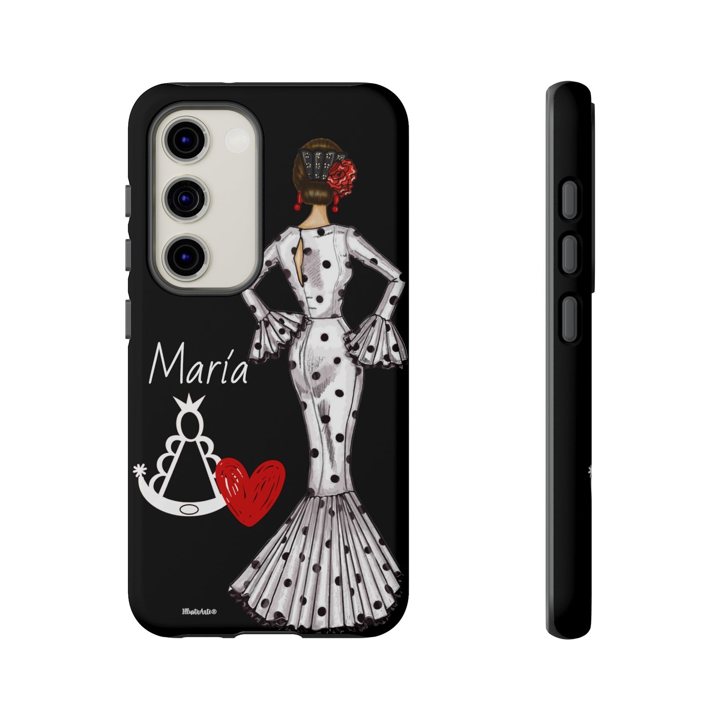 a phone case with a picture of a woman in a dress
