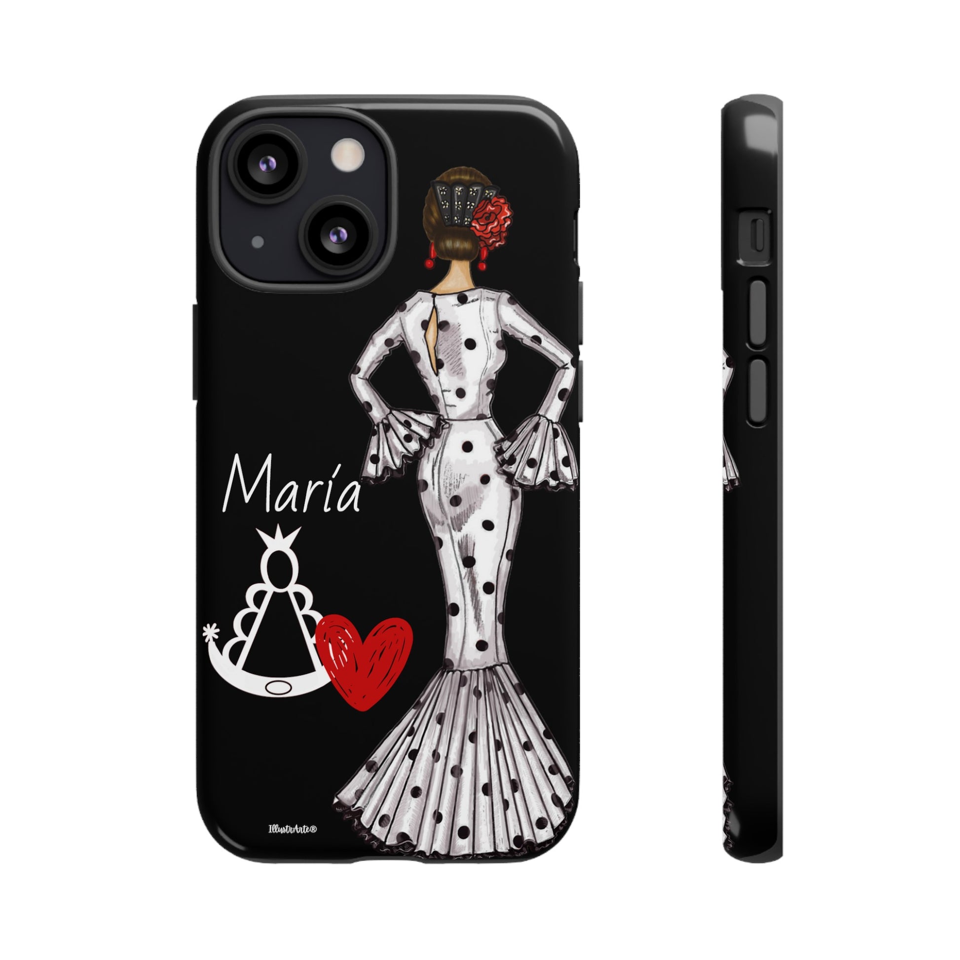 a cell phone case with a woman in a dress