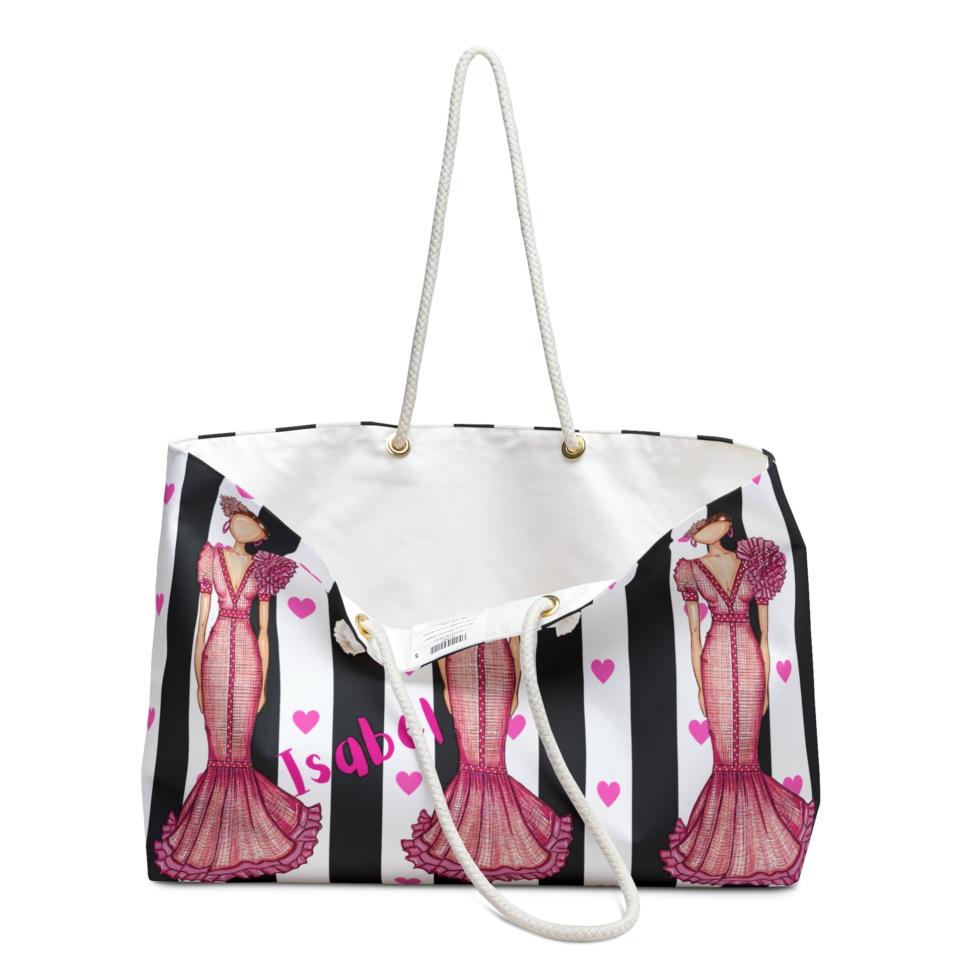 a handbag with a picture of a woman on it