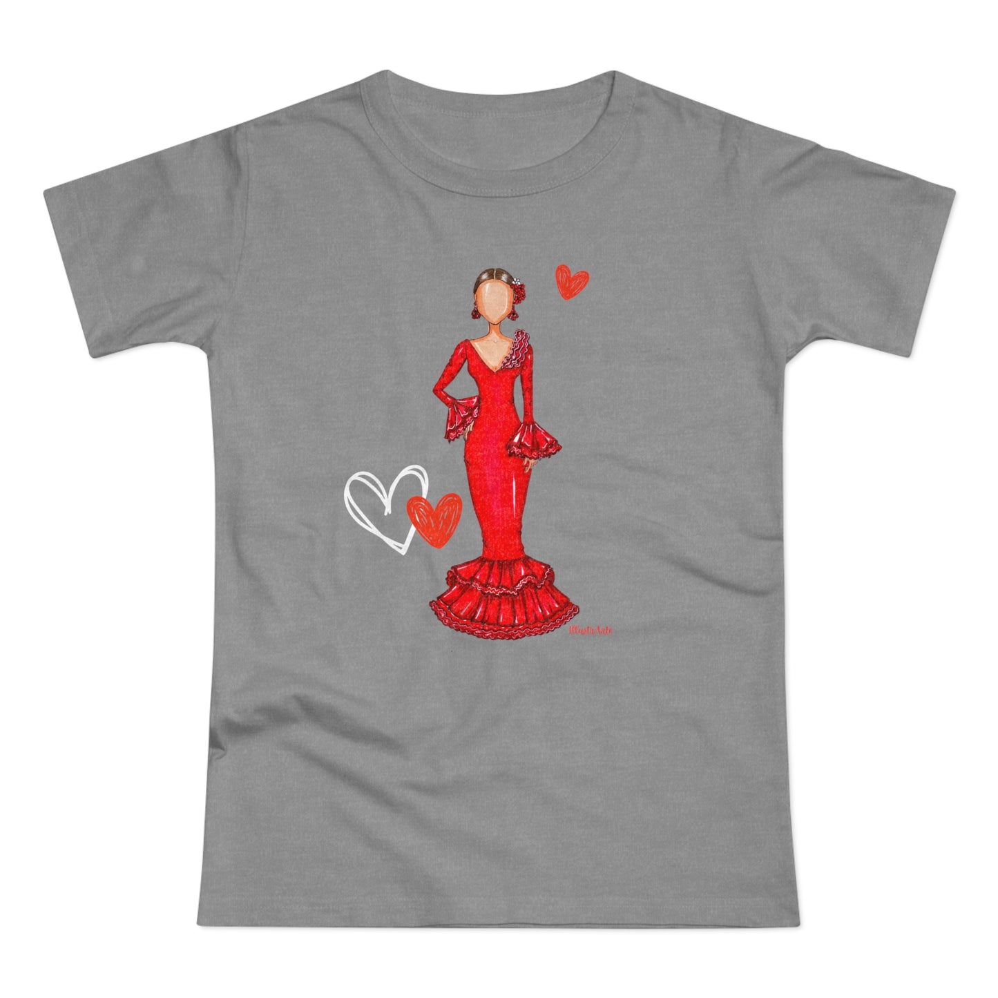 a t - shirt with a woman in a red dress