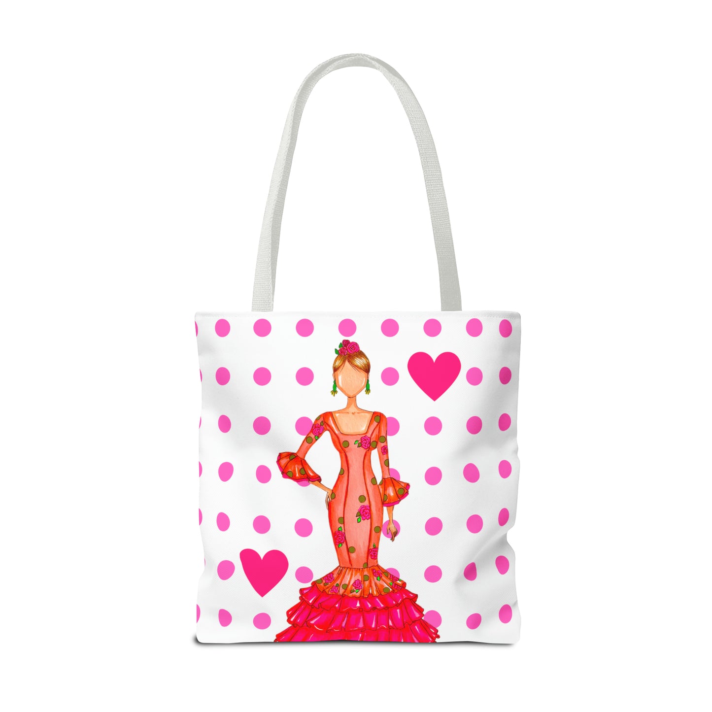 a tote bag with a picture of a woman in a dress