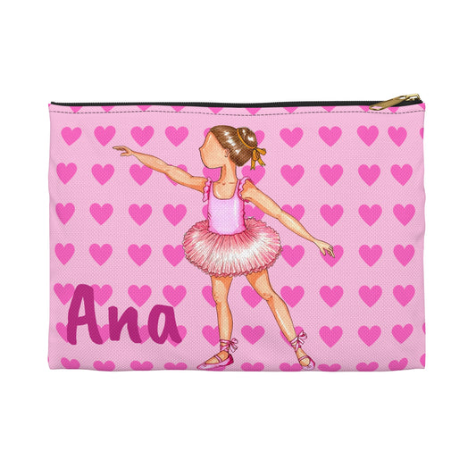 Ballet Dancer Customizable Washbag, pink dress and pink hearts. - IllustrArte