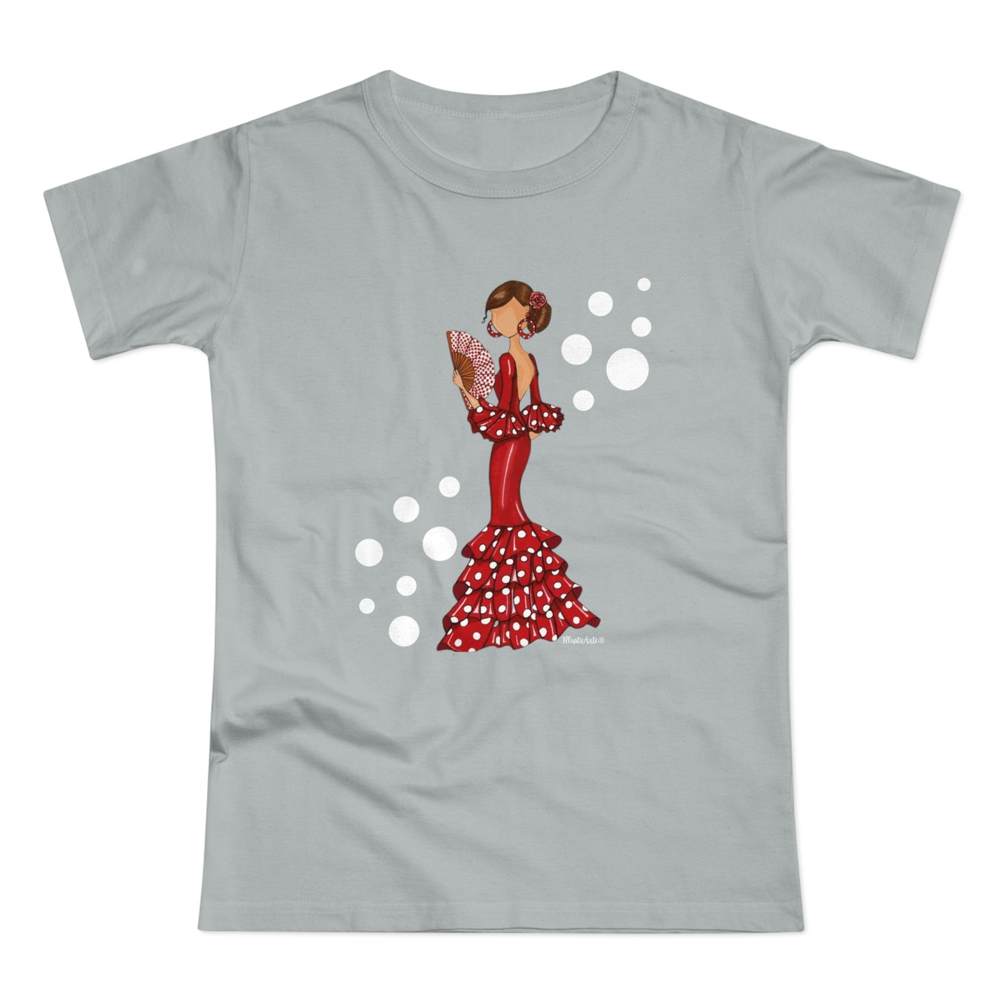 a t - shirt with a woman in a red dress reading a book