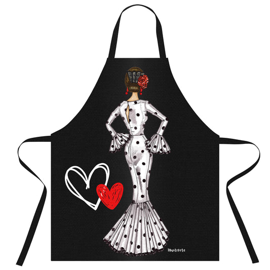 Delantal de Cocina de Bailaora Flamenca IllustrArte. Estiloso, elegante, cómodo y lavable. Nuetra flamenca Maria