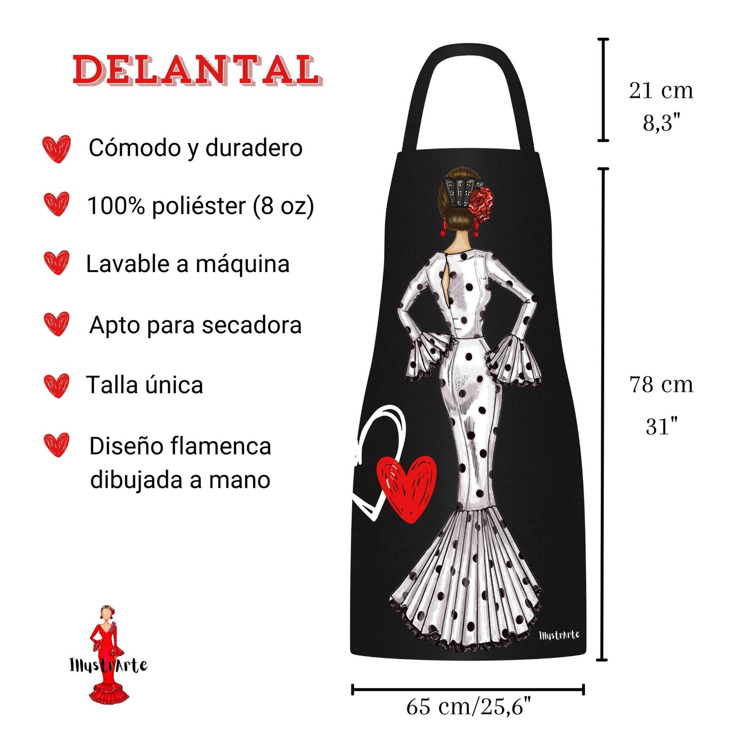 IllustrArte Flamenco Dancer Kitchen Apron. Stylish, elegant, comfortable and washable. Flamenco dancer Maria