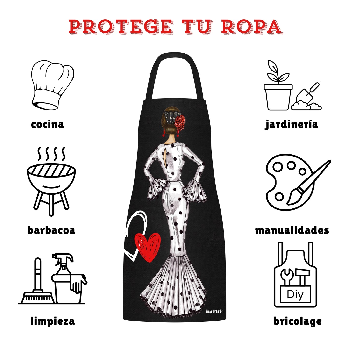 IllustrArte Flamenco Dancer Kitchen Apron. Stylish, elegant, comfortable and washable. Flamenco dancer Maria
