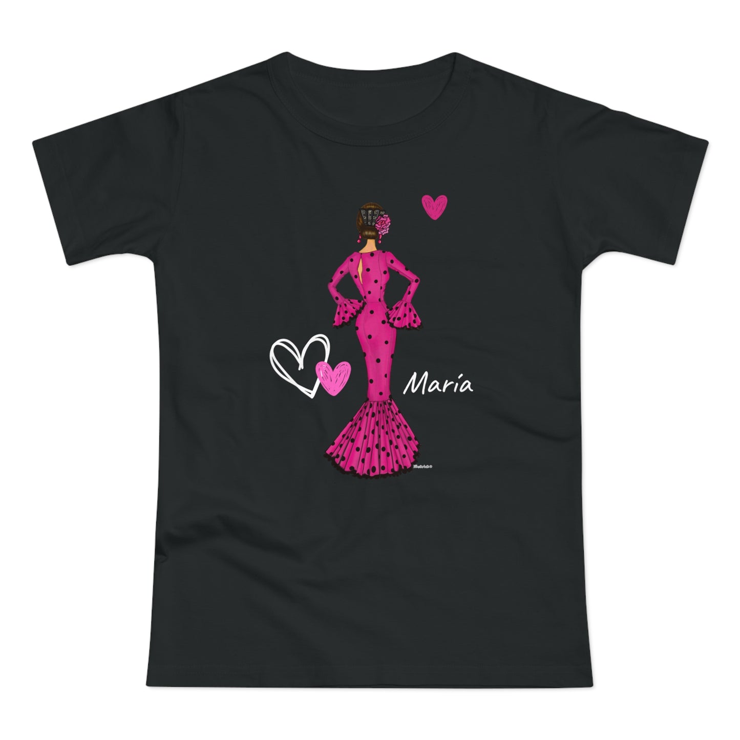 Flamenco Lovers Women's cotton tee - Flamenca Maria in a pink dress