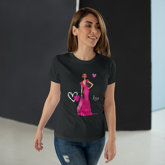 Flamenco Lovers Camiseta de algodón mujer - Flamenca Rosa con vestido rosa y mantón rosa