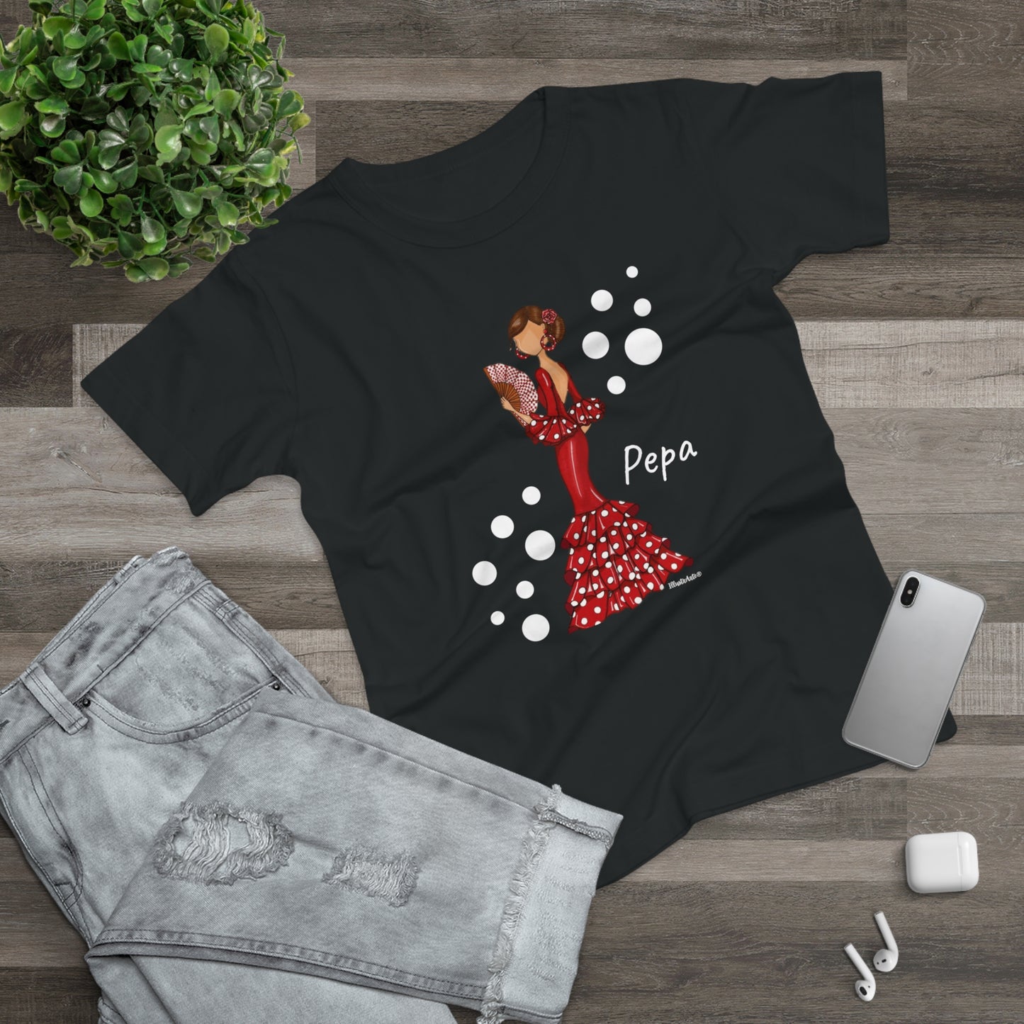 Flamenco Lovers Camiseta de algodón mujer - Flamenca Pepa con vestido rojo