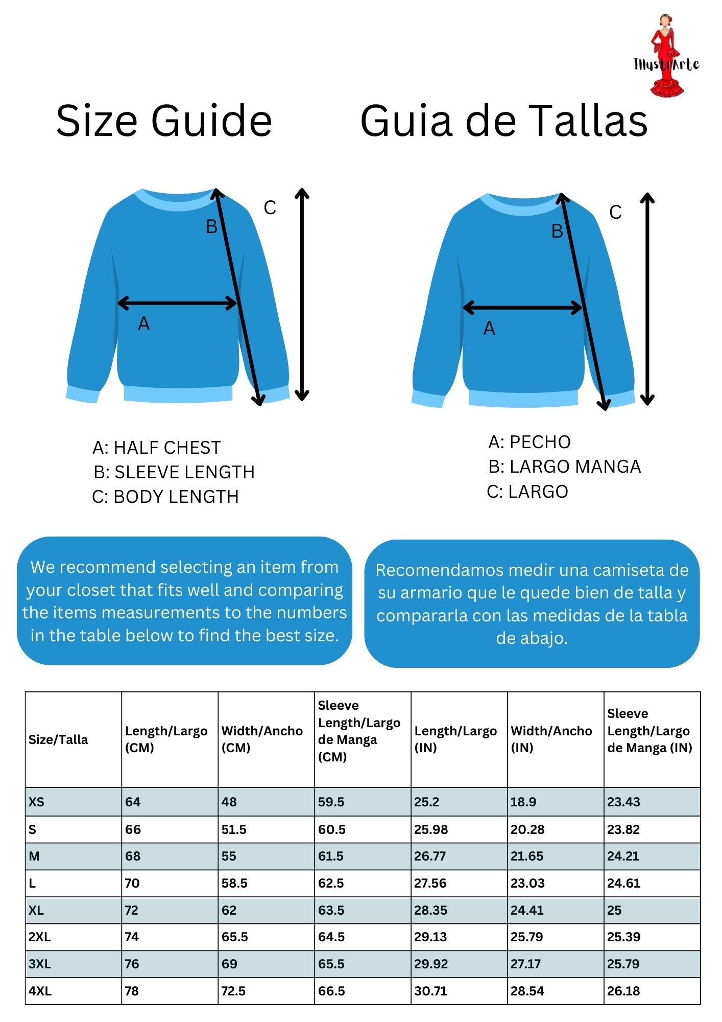 the size guide for a long - sleeved t - shirt