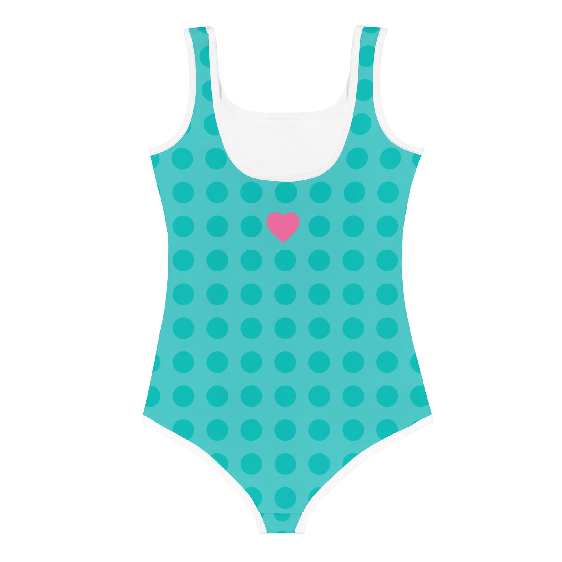a women's one piece swimsuit with a heart on it