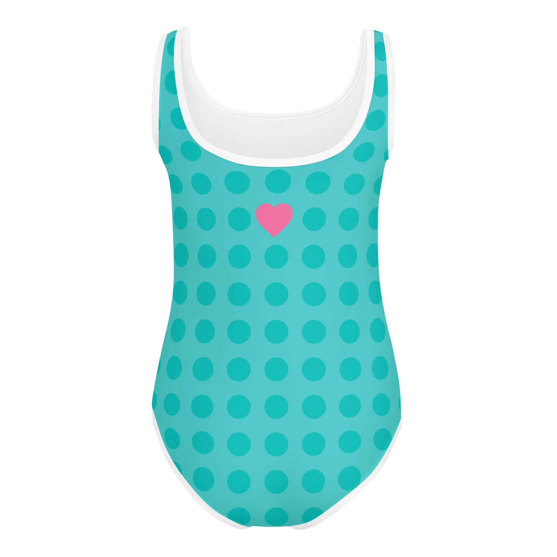 a blue bodysuit with a pink heart on it