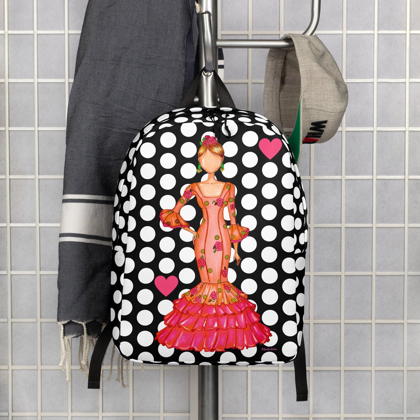 Flamenco Dancer Backpack, orange dress with a white polka dot design. - IllustrArte