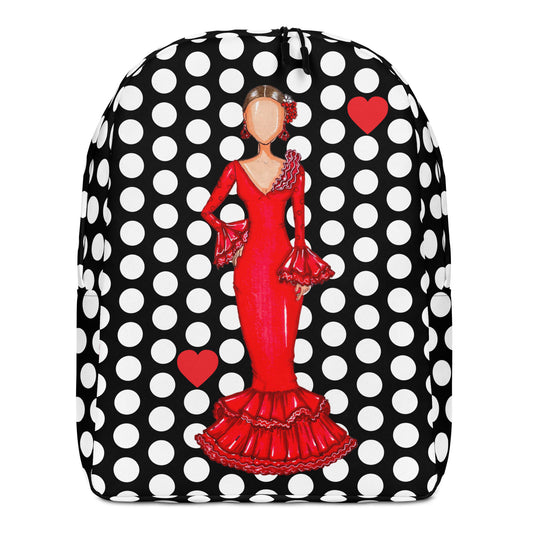 Flamenco Dancer Backpack, red dress with a white polka dot design. - IllustrArte