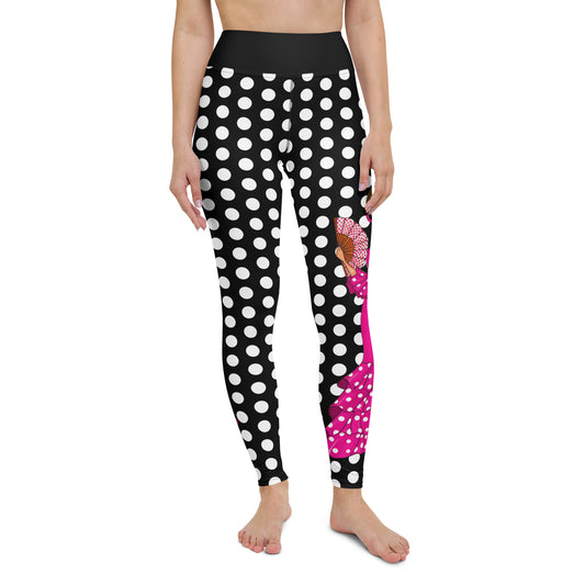 a women's leggings with polka dots and a donut