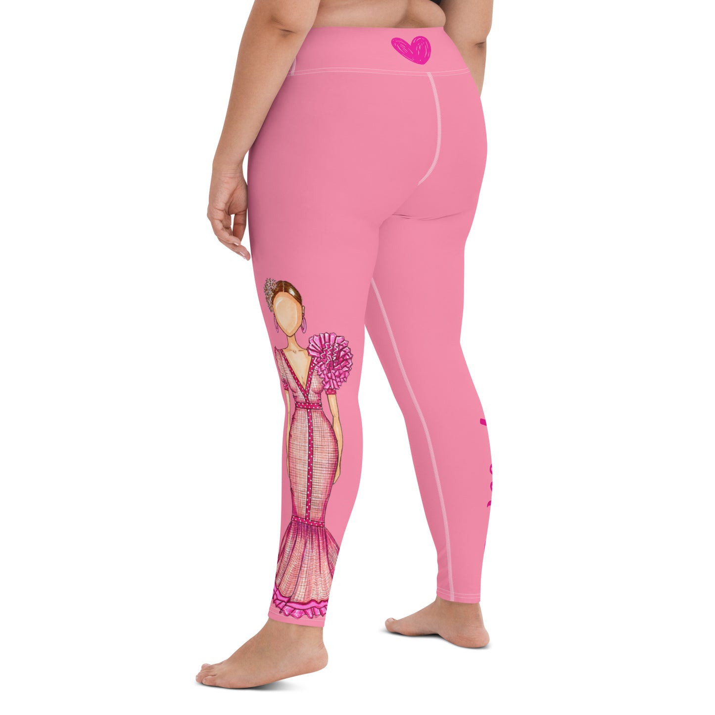 Flamenco Dancer Leggings, pink high waisted yoga leggings with a pink dress - IllustrArte