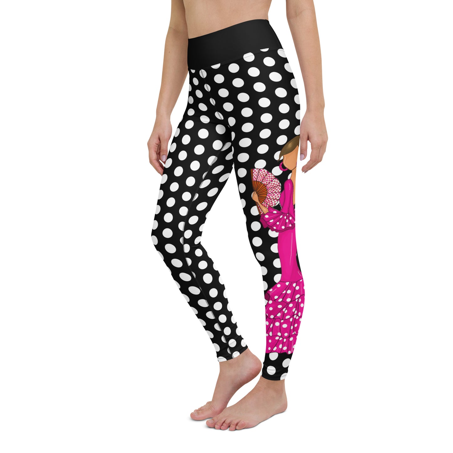 a women's leggings with polka dots and a pink bow
