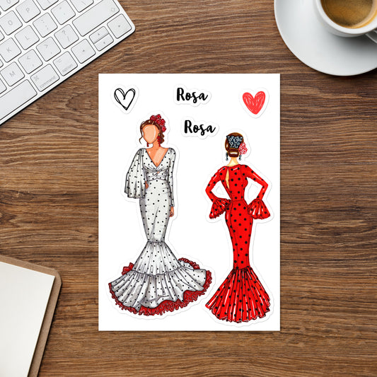 Flamenco Dancers customizable stickers. Red and black dress - IllustrArte