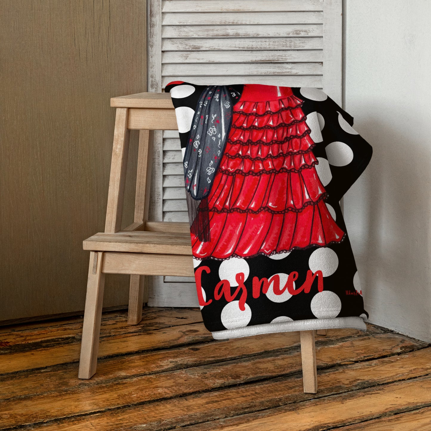 a chair with a red dress on it