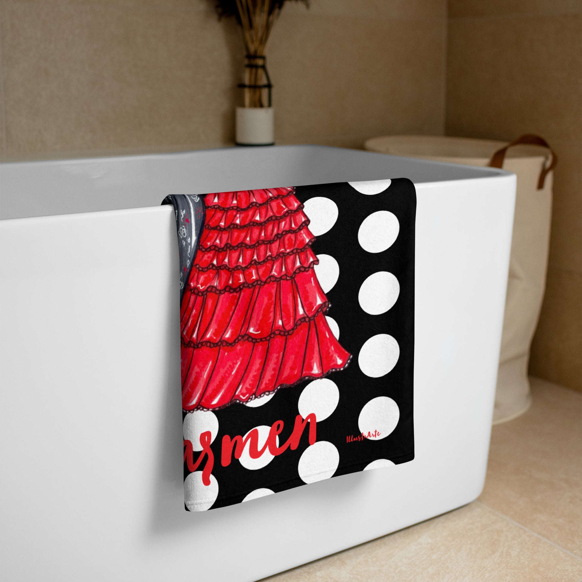 a towel hanging on the side of a bath tub