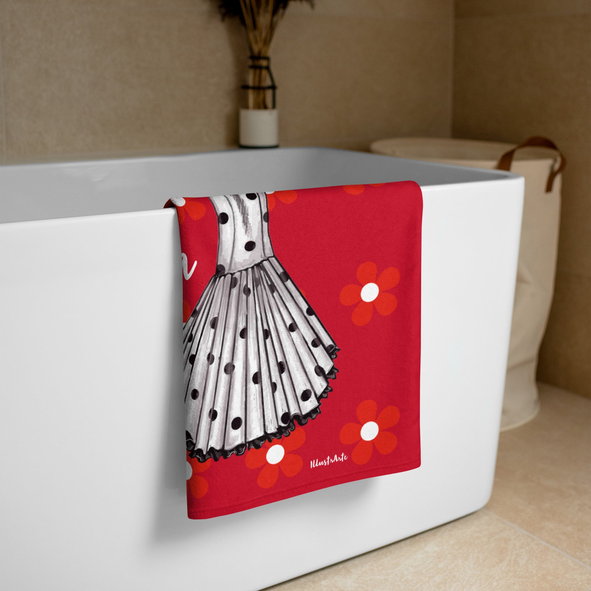 a towel hanging on the side of a bath tub