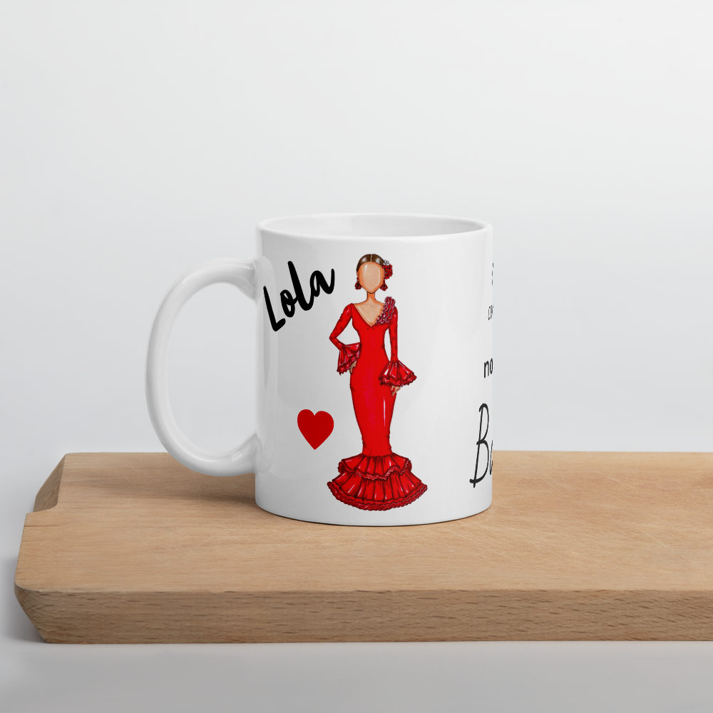 Flamenco Dancer customizable Ceramic Mug, red dress with red hearts design. - IllustrArte