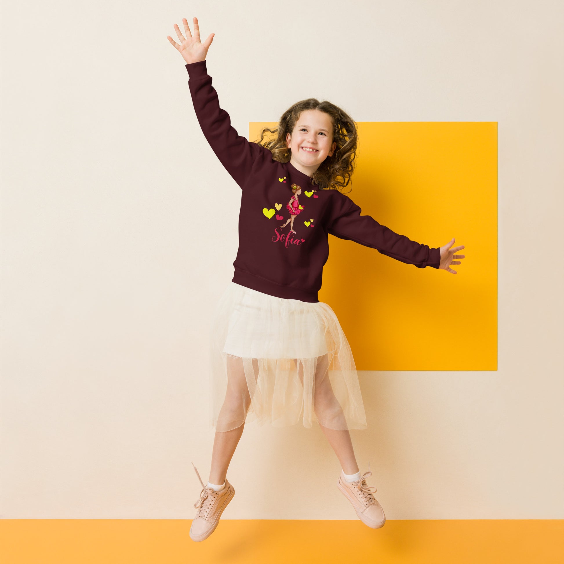 a young girl is jumping in the air