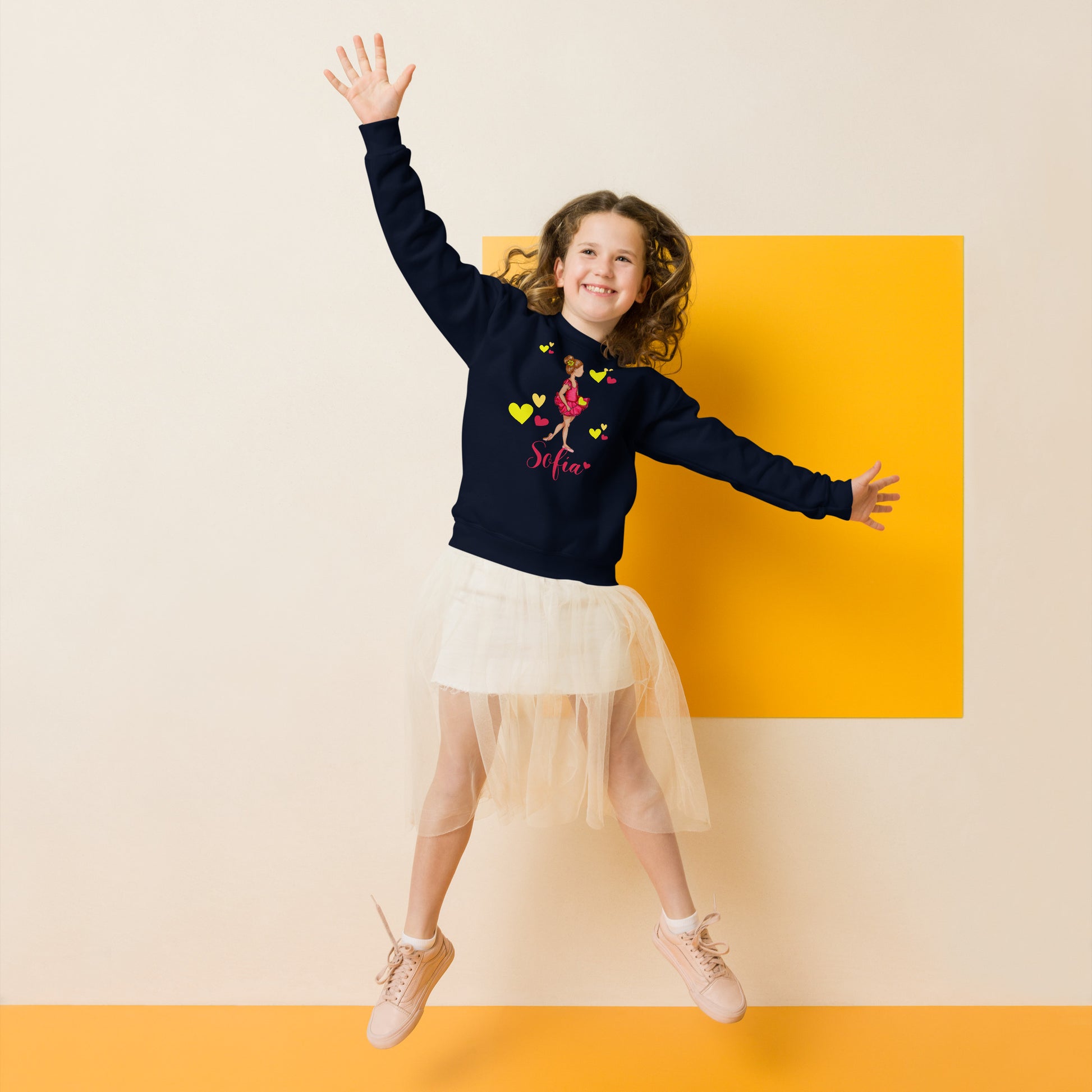 a young girl is jumping in the air